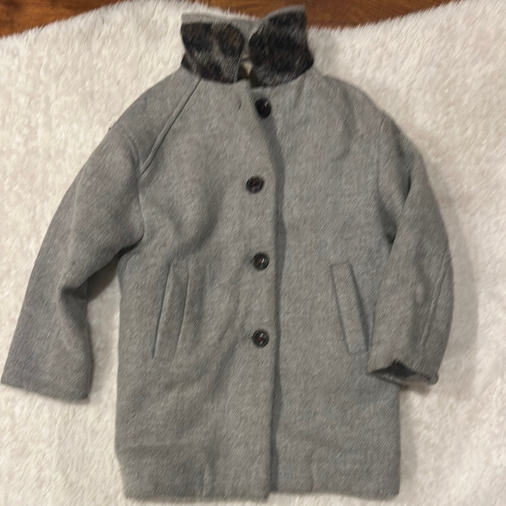 Kids Grey Coat with Patterned Collar